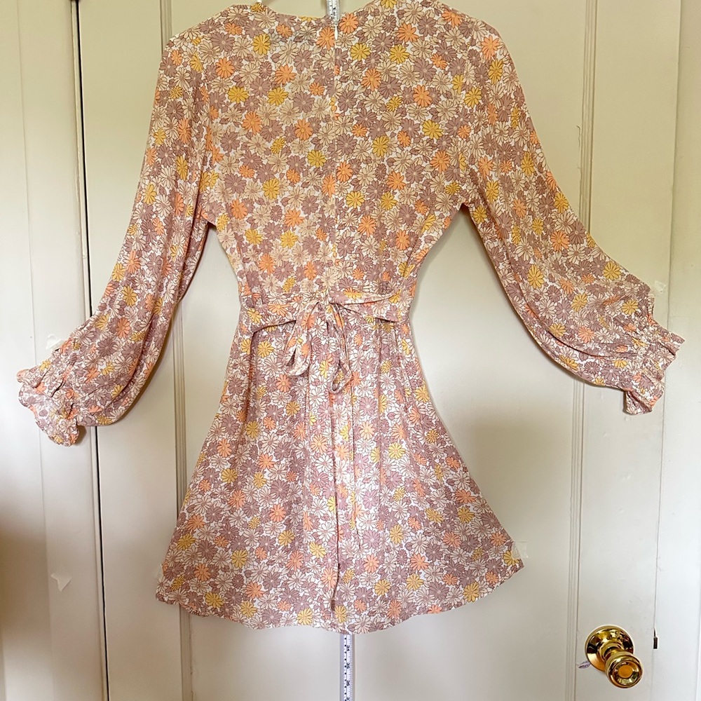 Floral V-Neck Long Sleeve Mini Dress in Blush - Picture 2 of 6